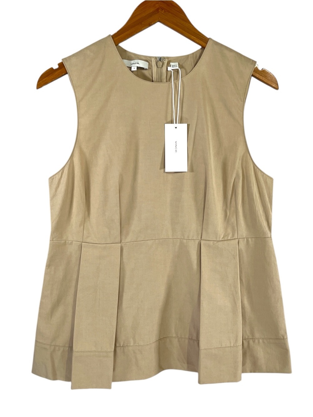 NWT Vince Pleated Peplum Top in Beige Size 8 NEW WITH TAGS - Picture 7 of 12